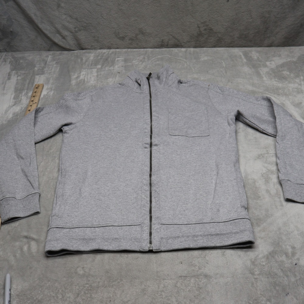 Hugo Boss Jacket Mens Medium Gray Fleece Knit Full Zip Track Sweatshirt Casual
